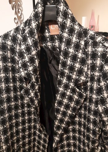 Gri Ekose Midi Kadın Kaban - Görsel 2