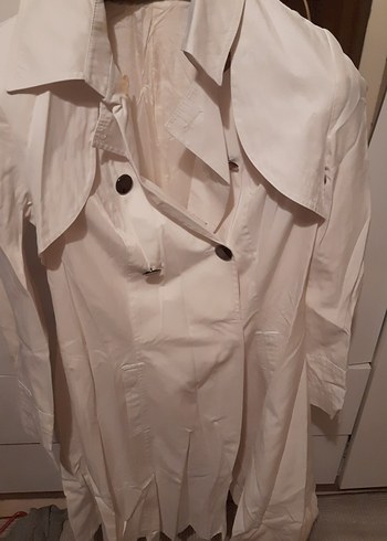 Kadın Beyaz Keten Midi Trençkot - Görsel 4