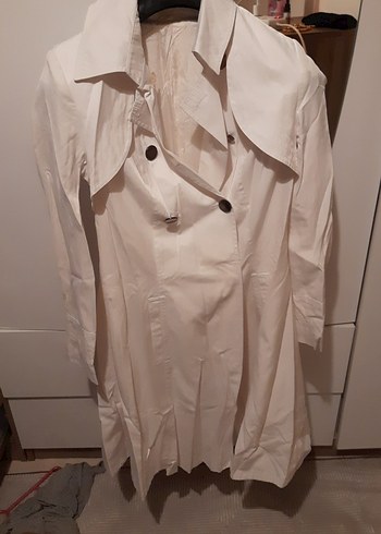 Kadın Beyaz Keten Midi Trençkot - Görsel 2