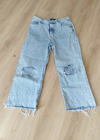 Mavi Yırtık Detaylı Loose Fit Kadın Denim Pantolon