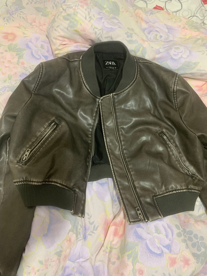 zara suni deri bomber ceket - Görsel 2