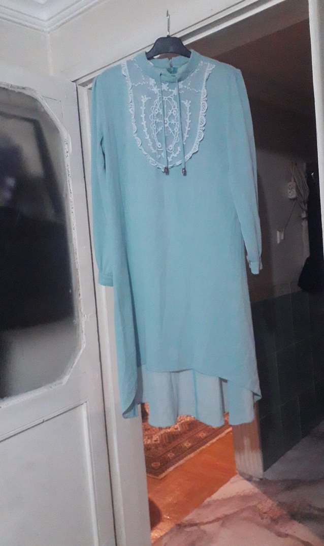 Nakışlı Turkuaz Uzun Kollu Uzun Tunik - Görsel 2