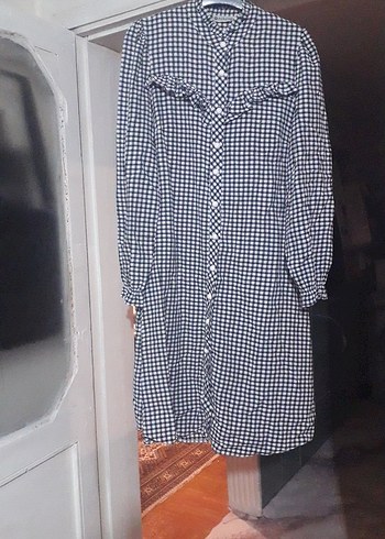 Gri Ekose Düğmeli Uzun Hamile Tunik - Görsel 2