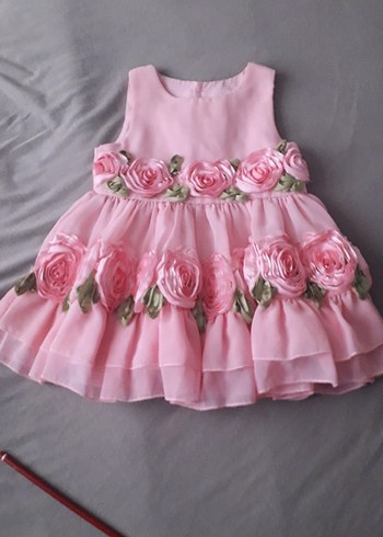 Pembe Kız Çocuk Çiçekli Elbise - Görsel 2