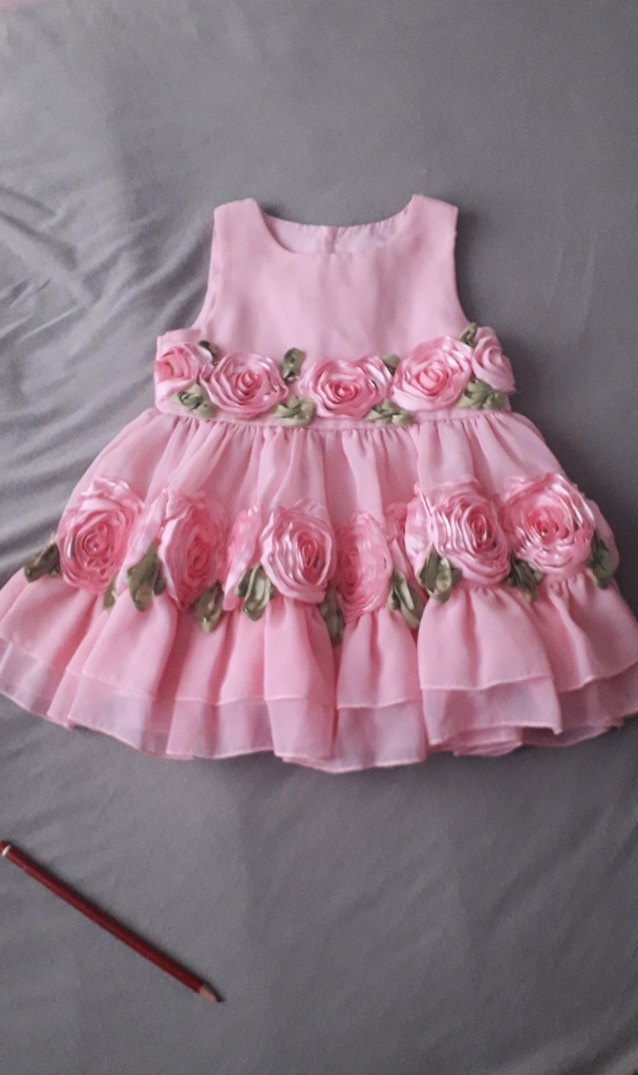 Pembe Kız Çocuk Çiçekli Elbise - Görsel 2