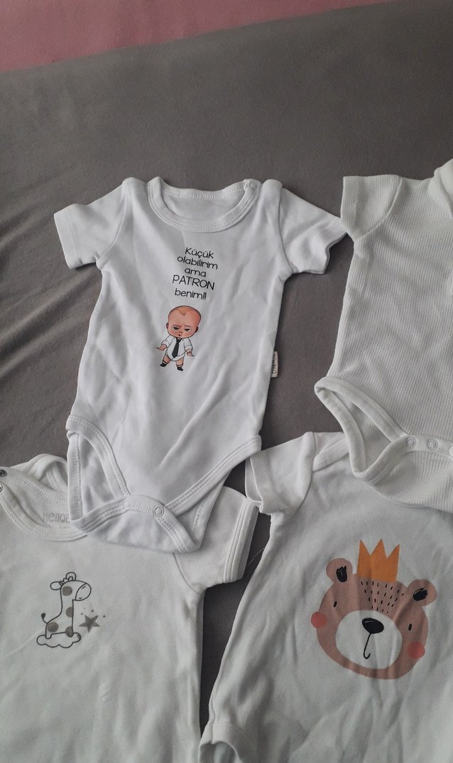 Baskılı Beyaz Kısa Kollu Bebek Body - Görsel 3