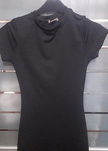 Yüksek Yakalı Siyah Uzun Elbise - Görsel 4