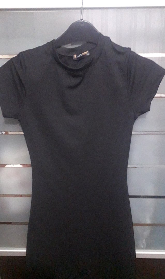 Yüksek Yakalı Siyah Uzun Elbise - Görsel 4