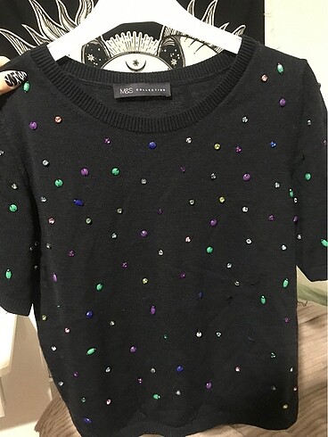Sheinside Triko kısa kollu boncuk detaylı