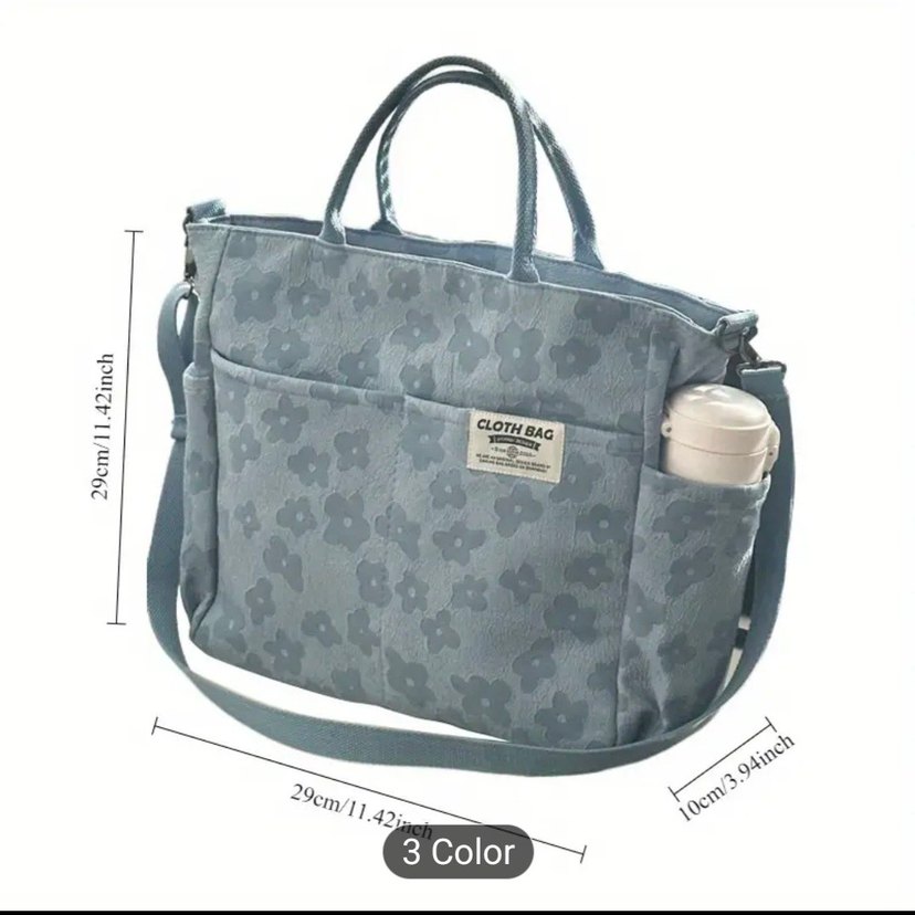 Çiçek Baskılı Mavi Kol Çantası - Görsel 2