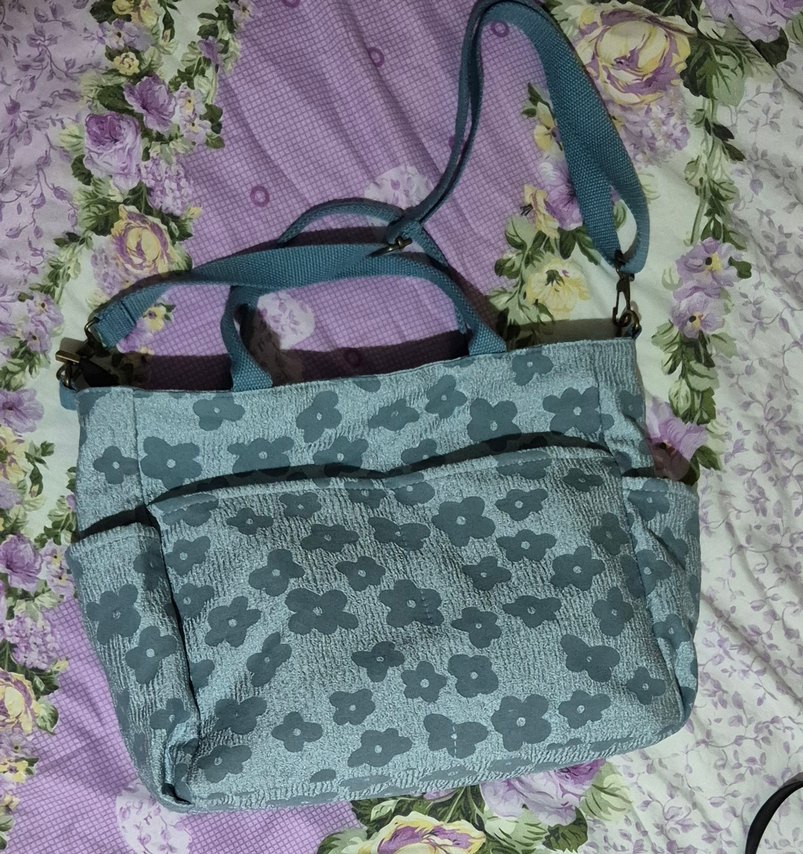 Çiçek Baskılı Mavi Kol Çantası - Görsel 3