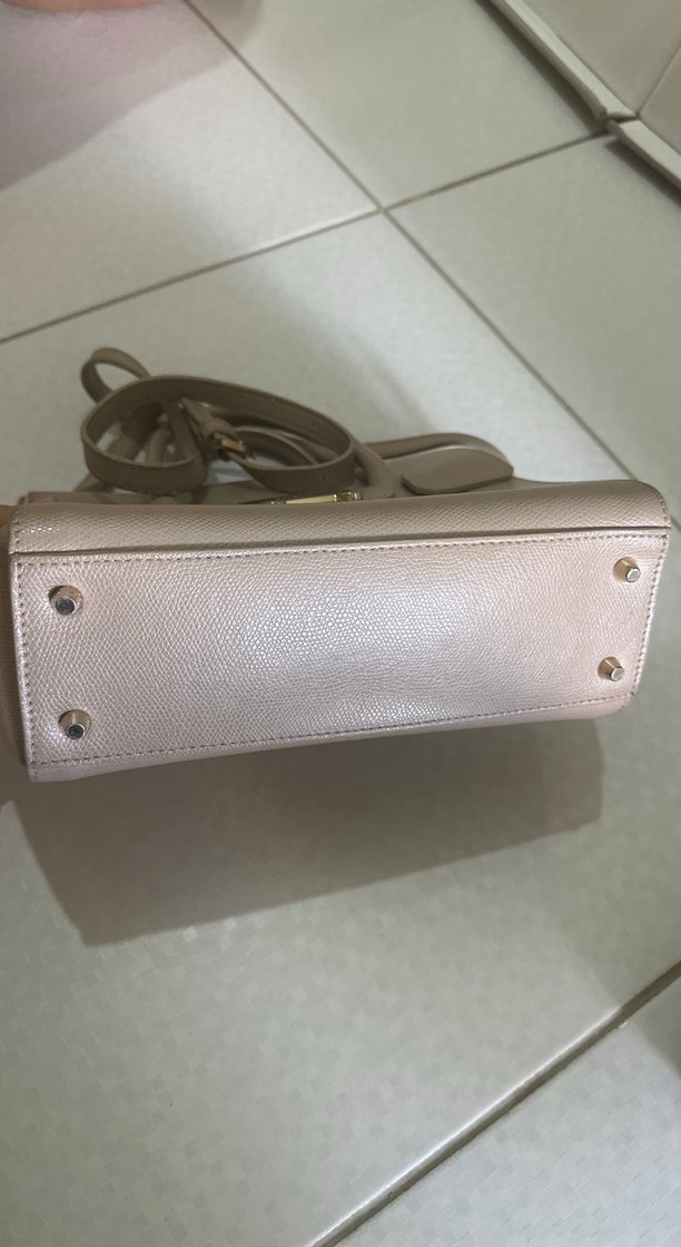 Bej Deri Kadın Çanta Metal Tokalı - Görsel 2