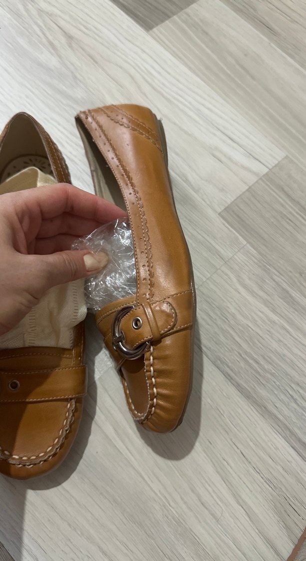 Bej Deri Tokalı Kadın Dolgu Topuk Babet - Görsel 3