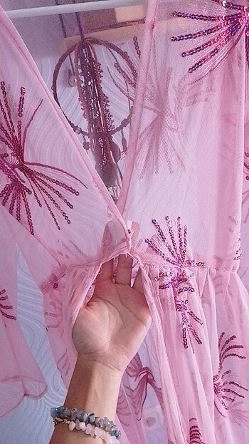 m Beden pembe Renk Pembe Gecelik Üstü 