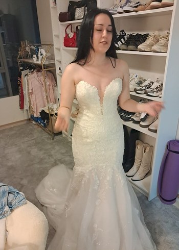 Straplez Bohem Uzun Kuyruklu Denizkızı Gelinlik - Görsel 17