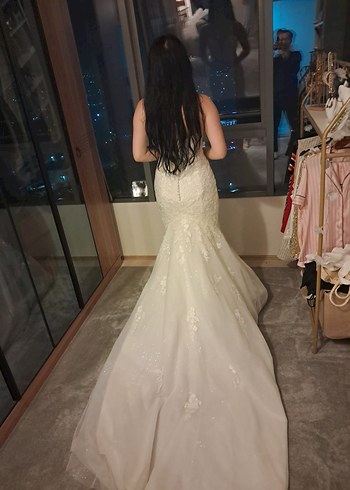 Straplez Bohem Uzun Kuyruklu Denizkızı Gelinlik - Görsel 11