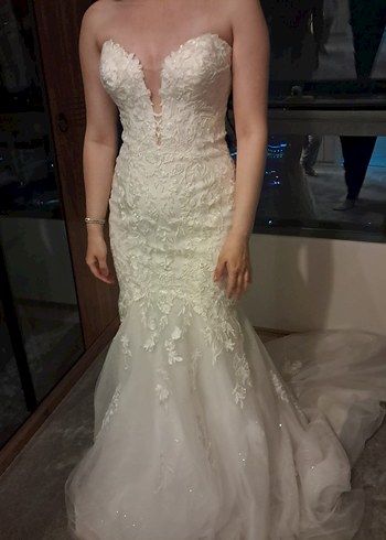 Straplez Bohem Uzun Kuyruklu Denizkızı Gelinlik - Görsel 9