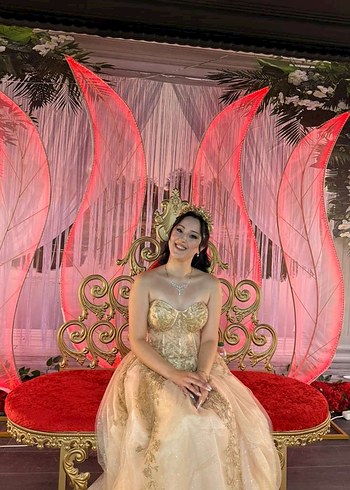 Altın Renkli Straplez Uzun Abiye Elbise kına elbisei Taç hediye - Görsel 7