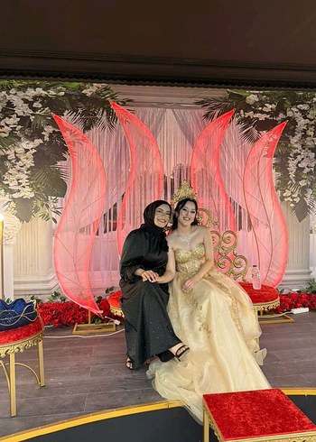 Altın Renkli Straplez Uzun Abiye Elbise kına elbisei Taç hediye - Görsel 10