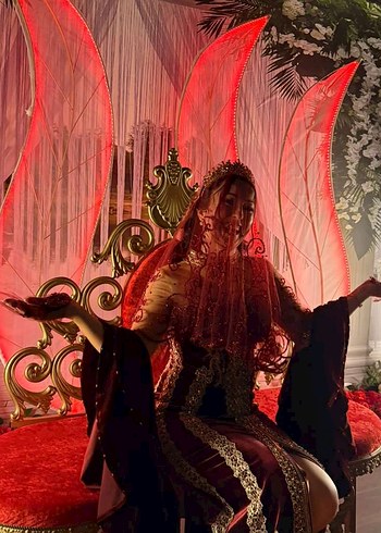 Bordo Nakışlı taş işlemeli duvak - Görsel 2