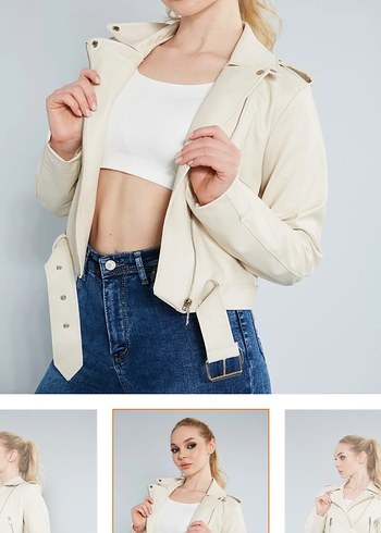 Deri ceket krem - Görsel 8