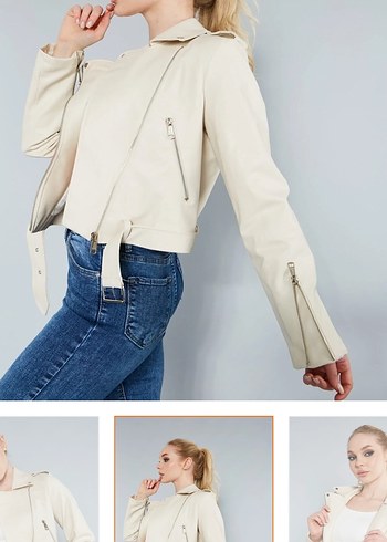 Deri ceket krem - Görsel 9