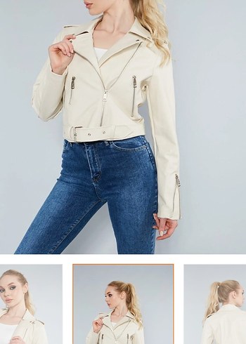 Deri ceket krem - Görsel 7