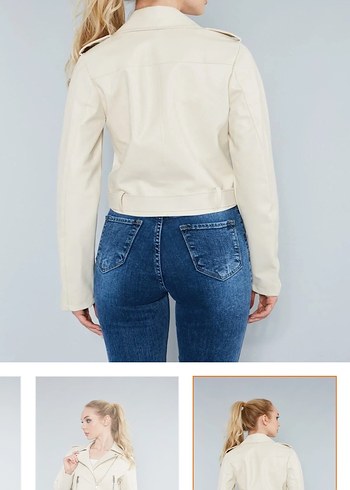 Deri ceket krem - Görsel 6