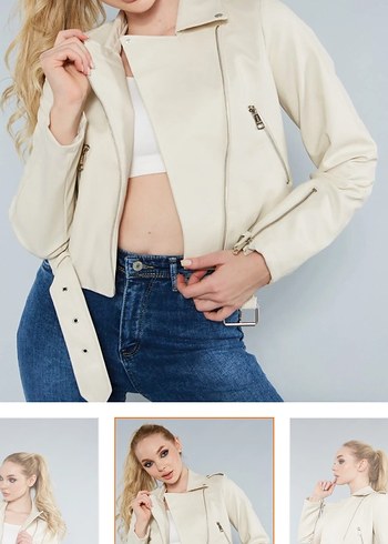 Deri ceket krem - Görsel 5