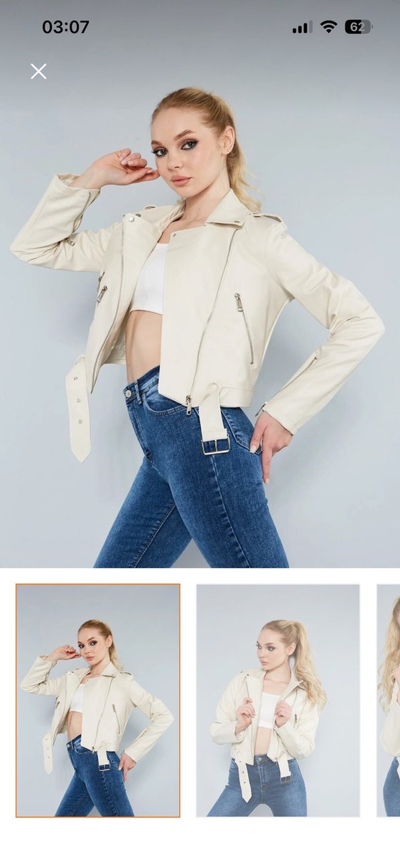 Deri ceket krem - Görsel 4