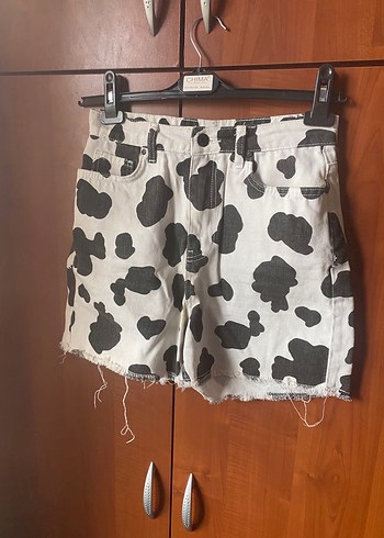 Gri Beyaz Bağcıklı Pamuk Mini Şort