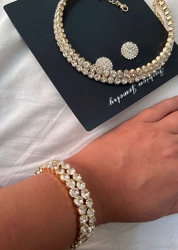 swarovski Altın Renkli baget taşlı Takı Seti