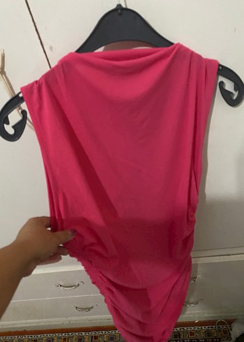 BSL FASHION Pembe Drapeli Kolsuz elbise