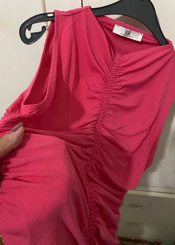 l Beden pembe Renk Pembe Drapeli Kolsuz elbise