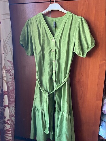 Zara Yeşil keten elbise