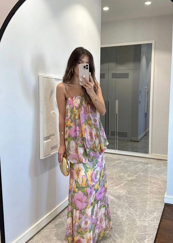 Zara Bohem Çok Renkli Uzun Drapeli Elbise