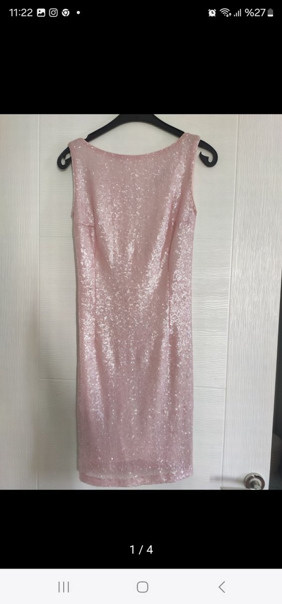 Pembe Parlak Mini Abiye Elbise - Görsel 3