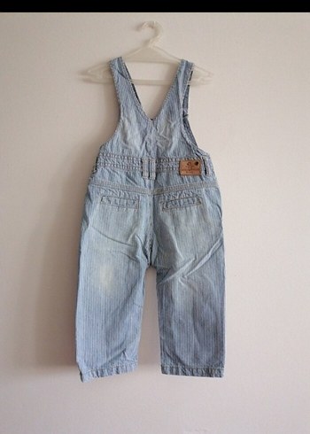 Gri Çizgili Erkek Çocuk Kot Tulum - Görsel 2