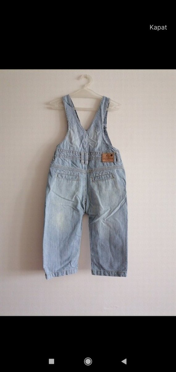 Gri Çizgili Erkek Çocuk Kot Tulum - Görsel 2