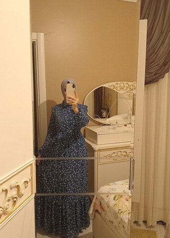 Zara Uzun Kol Drapeli Mavi Bağcıklı Elbise