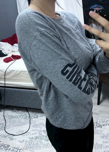 s Beden gri Renk Gri Baskılı Kadın Sweatshirt