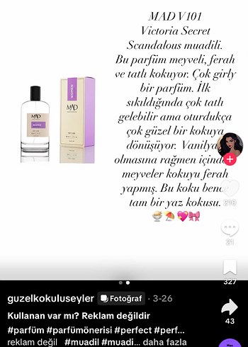 MAD V101 Kadın Parfümü - Meyveli, Ferah Koku, vanilya