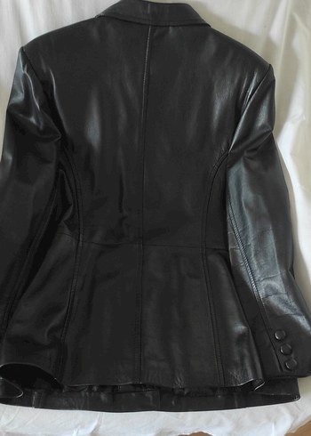 Düğmeli Siyah Deri Kadın Ceket - Görsel 3