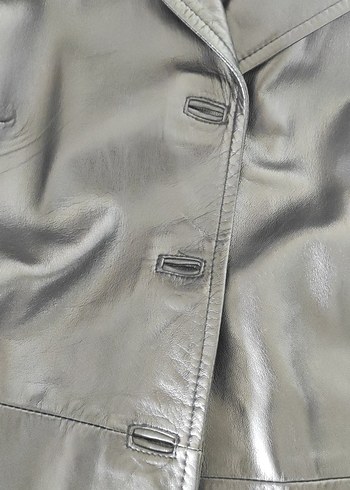 Düğmeli Siyah Deri Kadın Ceket - Görsel 4