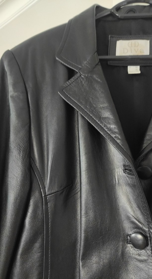 Düğmeli Siyah Deri Kadın Ceket - Görsel 2