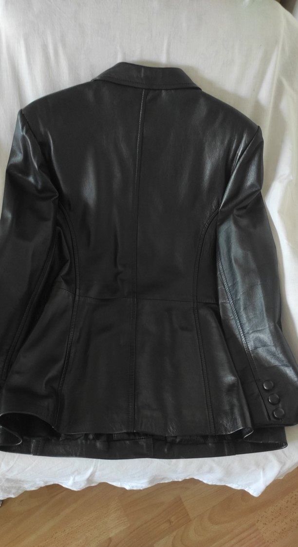 Düğmeli Siyah Deri Kadın Ceket - Görsel 3