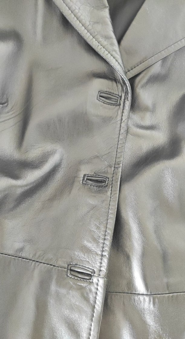 Düğmeli Siyah Deri Kadın Ceket - Görsel 4