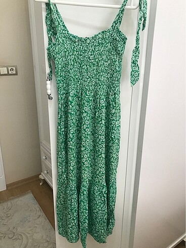 Yeşil midi günlük çiçekli elbise