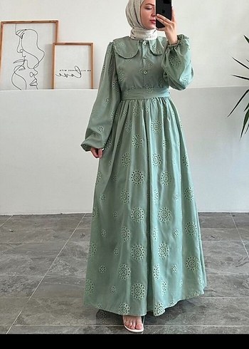 Nakışlı Düğmeli Uzun Bohem Elbise - Görsel 2