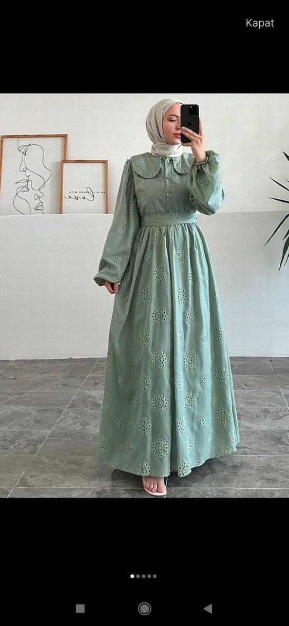 Nakışlı Düğmeli Uzun Bohem Elbise - Görsel 2